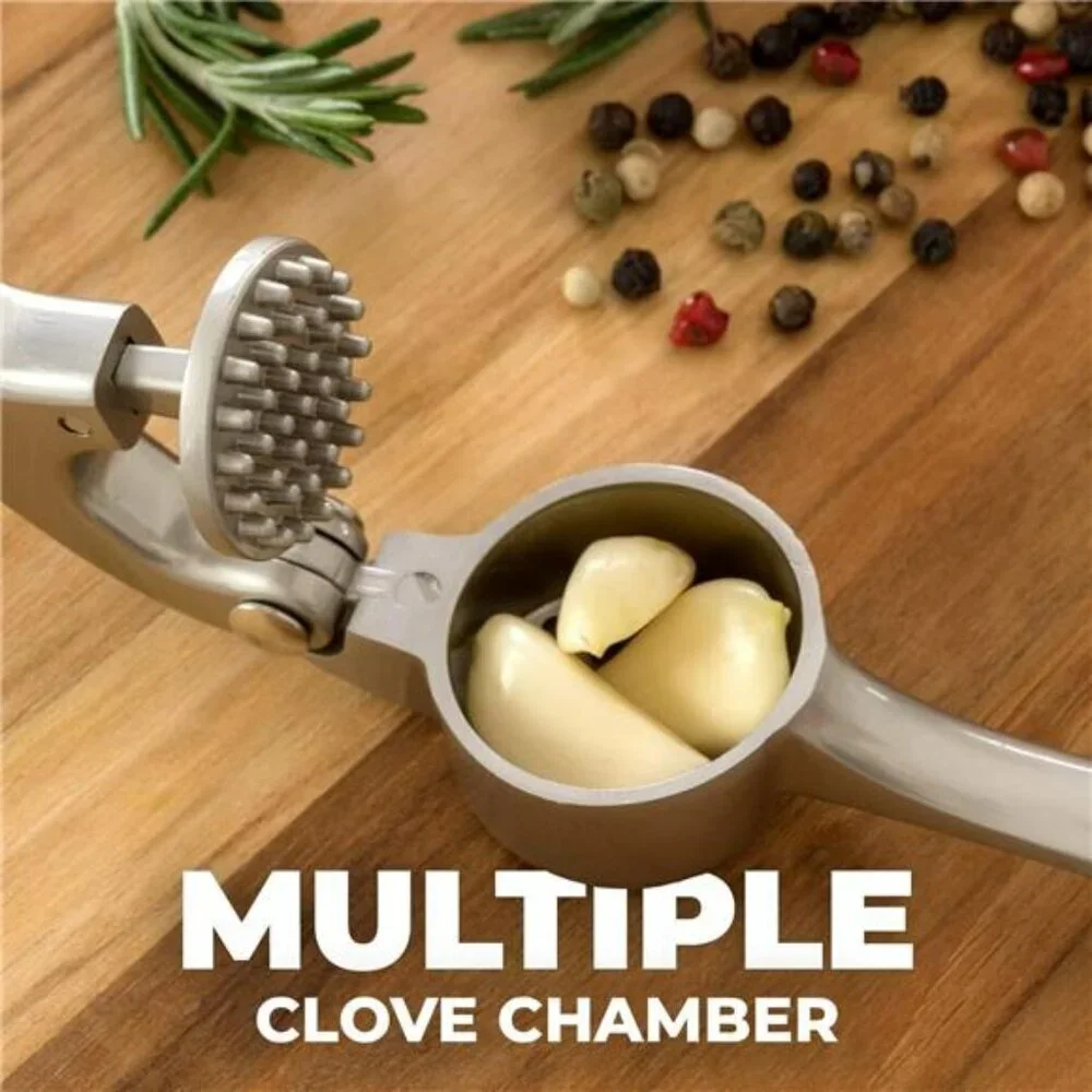 Kitchen Garlic Press Set with Silicone Peeler Dishwasher Safe Easy Squeeze